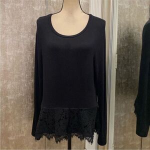 Generation Love Black Long Sleeve Top with Lace Hem, L